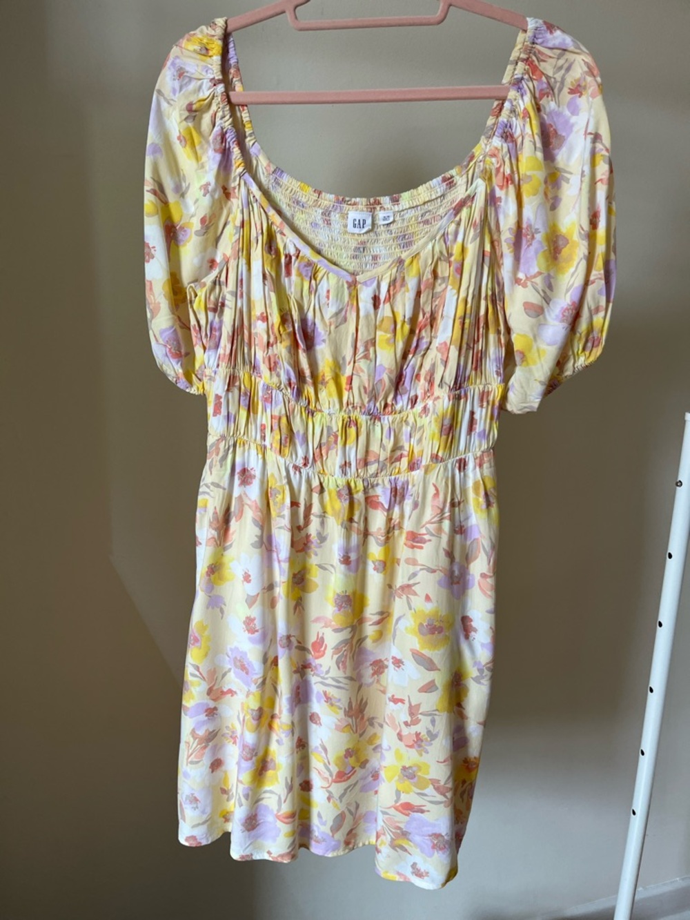 GAP Pastel Yellow Floral Puff-Sleeve Mini Dress - Picture 5 of 9